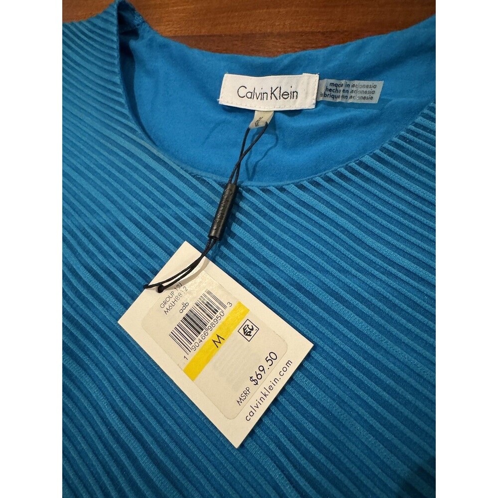Calvin Klein Women's M Blue Mesh Stripe Asymmetric Sleeveless Tunic Tank Top NWT - Picture 5 of 8